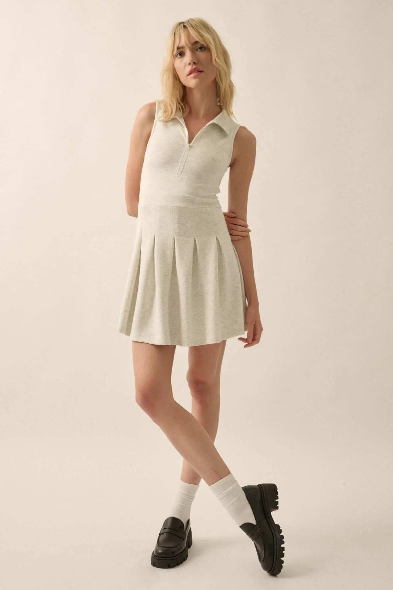 Premium Scuba Half-Zip Pleated Mini Tennis Dress