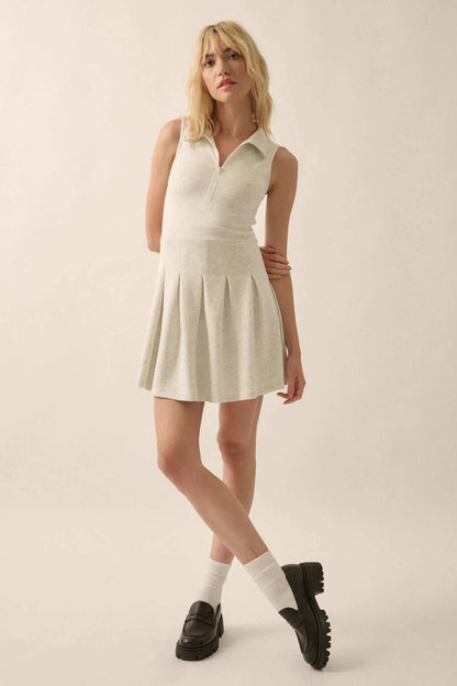 Premium Scuba Half-Zip Pleated Mini Tennis Dress