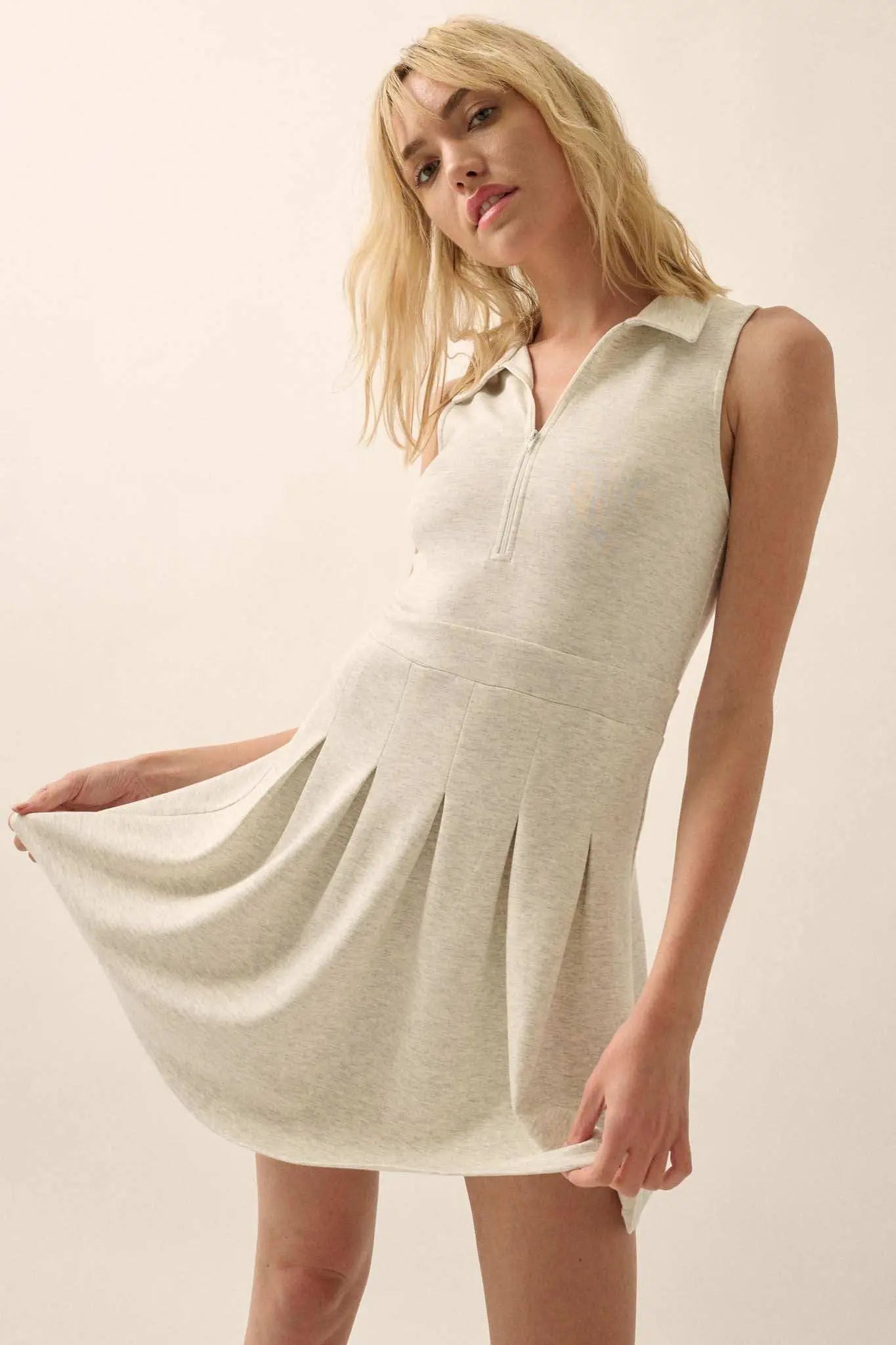 Premium Scuba Half-Zip Pleated Mini Tennis Dress
