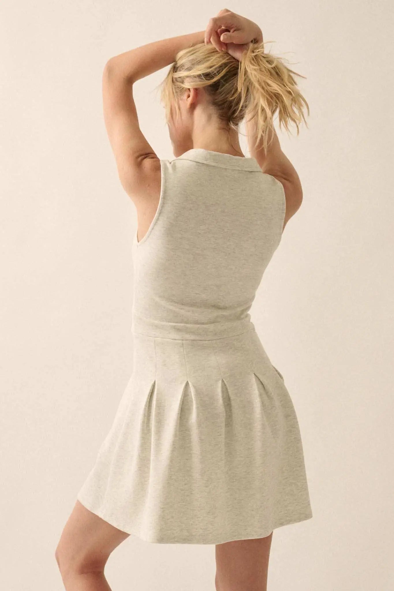 Premium Scuba Half-Zip Pleated Mini Tennis Dress