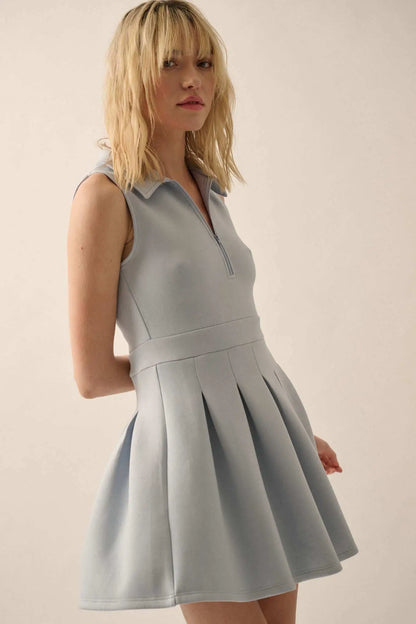 Premium Scuba Half-Zip Pleated Mini Tennis Dress