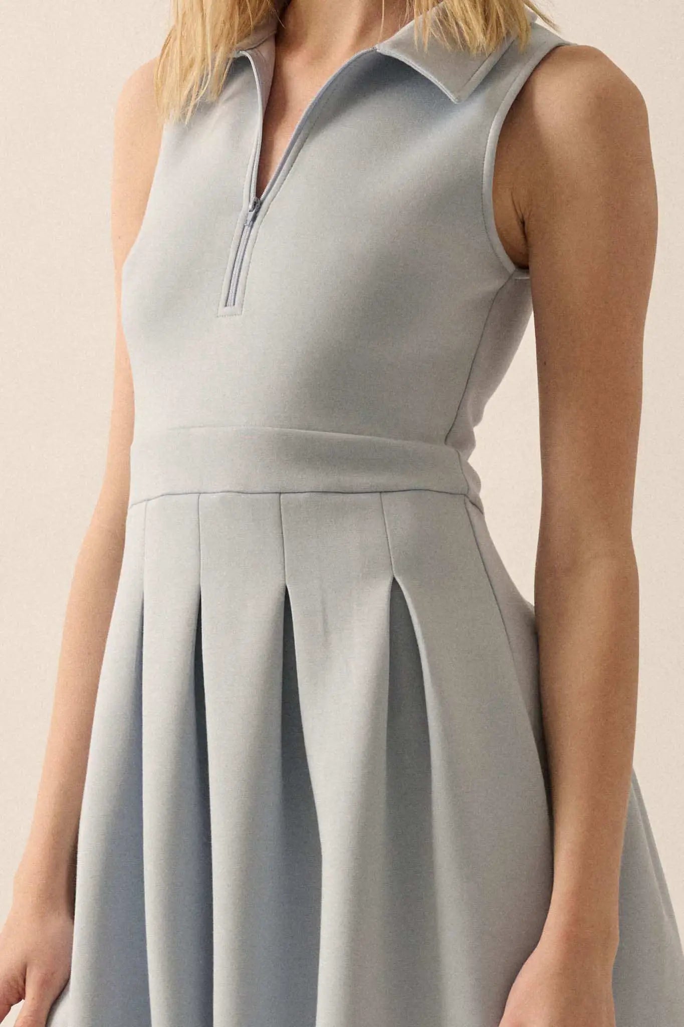 Premium Scuba Half-Zip Pleated Mini Tennis Dress