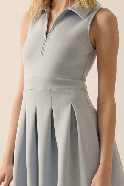 Premium Scuba Half-Zip Pleated Mini Tennis Dress