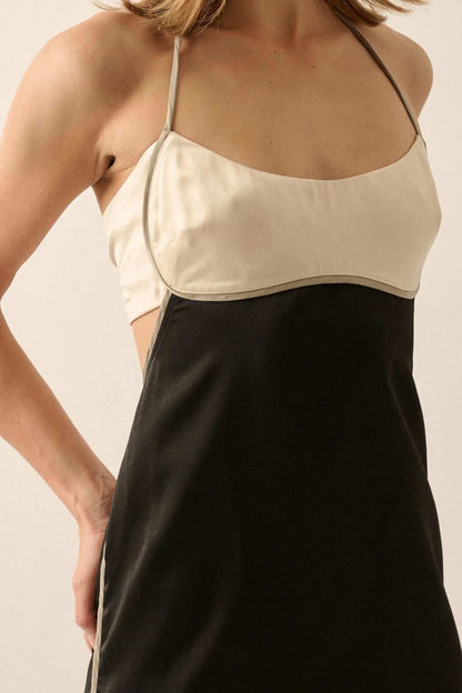 Simply Luxe Satin Piping-Trim Halter Maxi Dress
