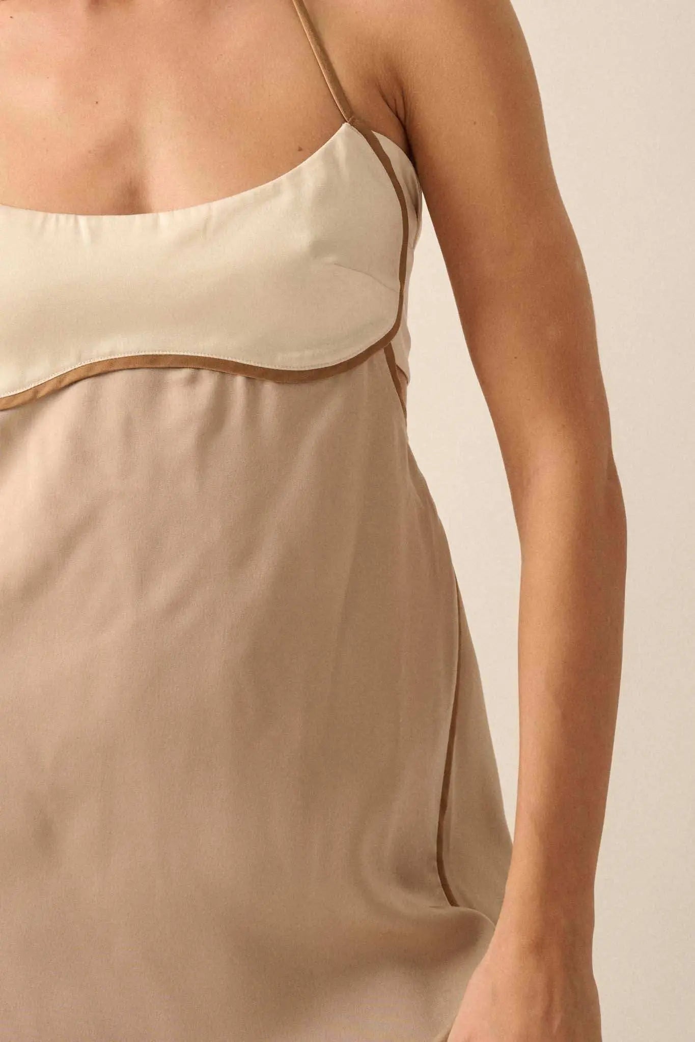 Simply Luxe Satin Piping-Trim Halter Maxi Dress