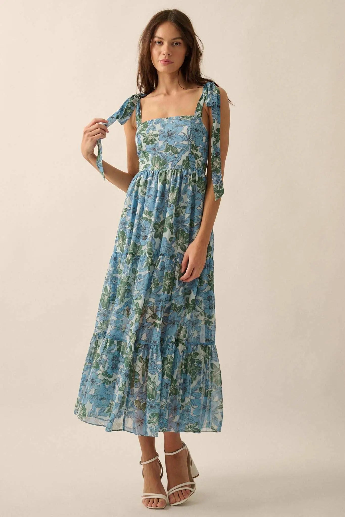 Borneo Bliss Floral Chiffon Tiered Ruffle Midi Dress