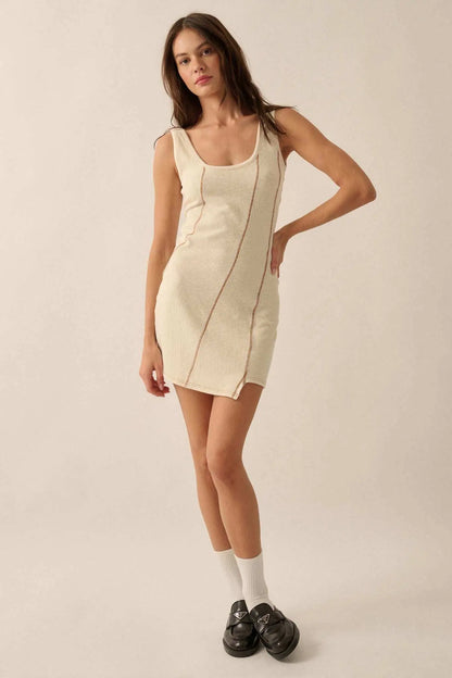Sew What Exposed-Seam Rib-Knit Tank Mini Dress