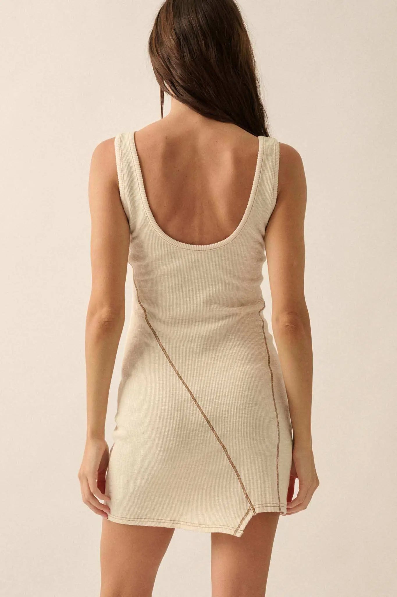 Sew What Exposed-Seam Rib-Knit Tank Mini Dress