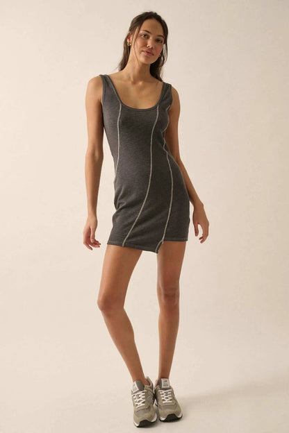 Sew What Exposed-Seam Rib-Knit Tank Mini Dress