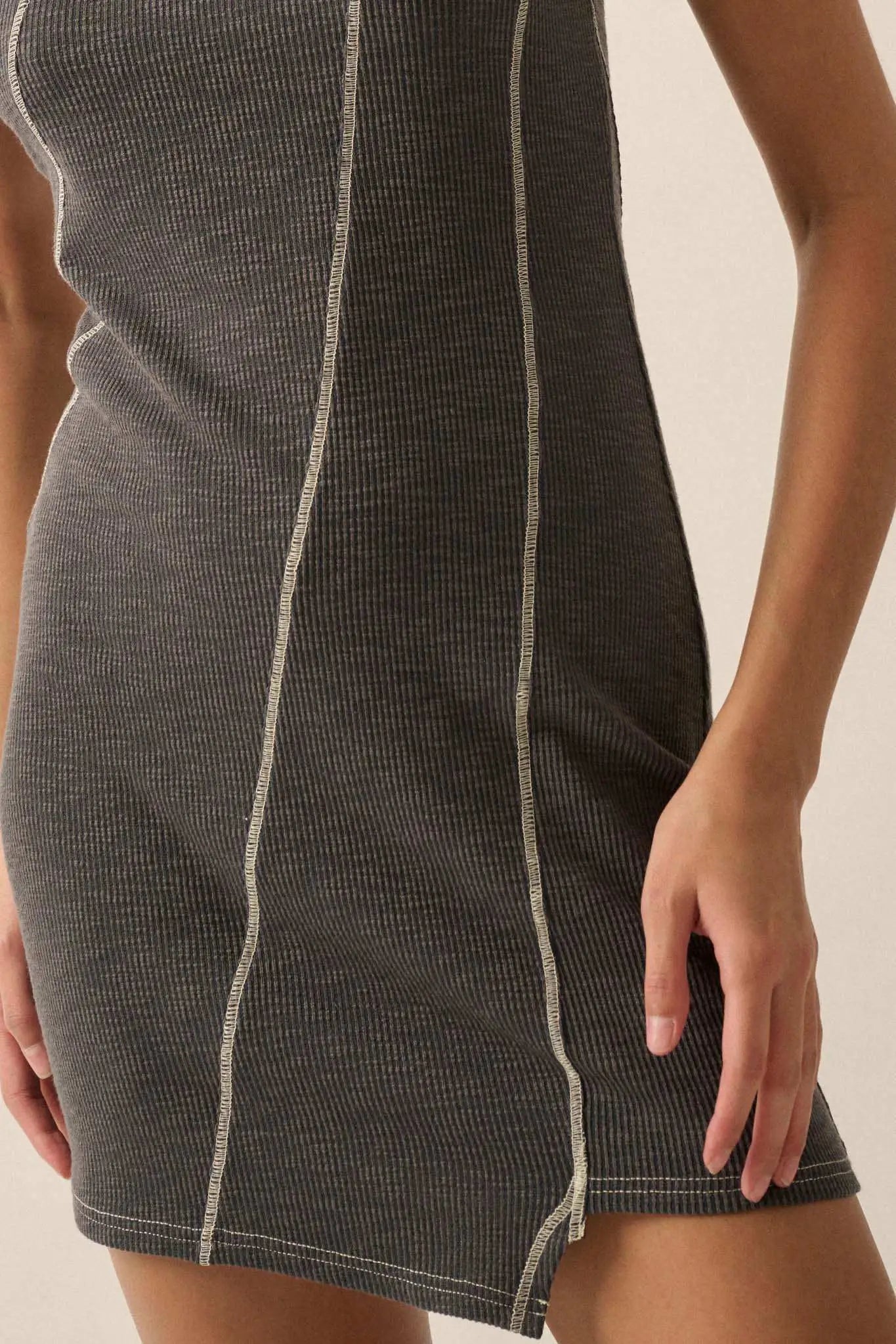 Sew What Exposed-Seam Rib-Knit Tank Mini Dress