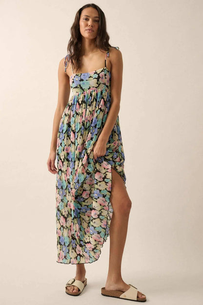 Aurora Blossoms Pleated Floral Maxi Dress