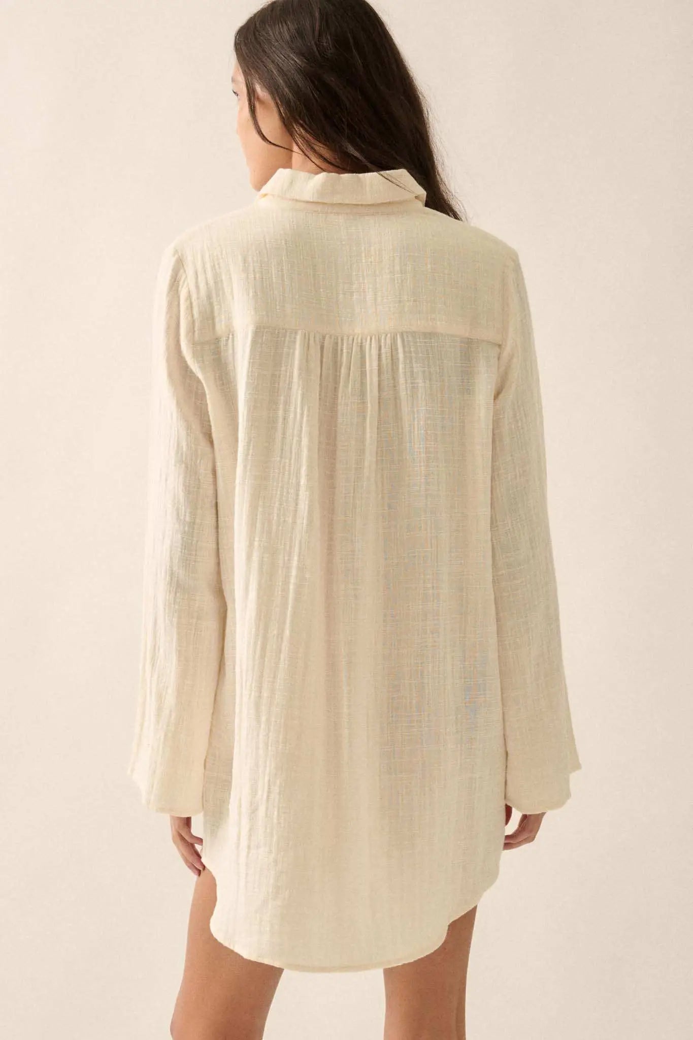 Free to Be Pleated Lace-Trim Mini Shirt Dress
