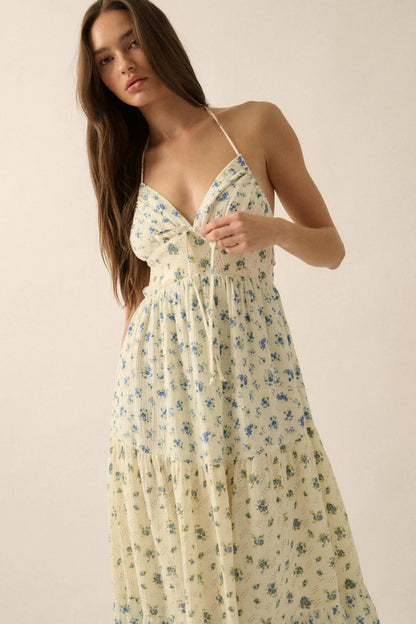 Meadow Garden Floral Gauze Tie-Back Maxi Dress