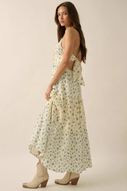 Meadow Garden Floral Gauze Tie-Back Maxi Dress
