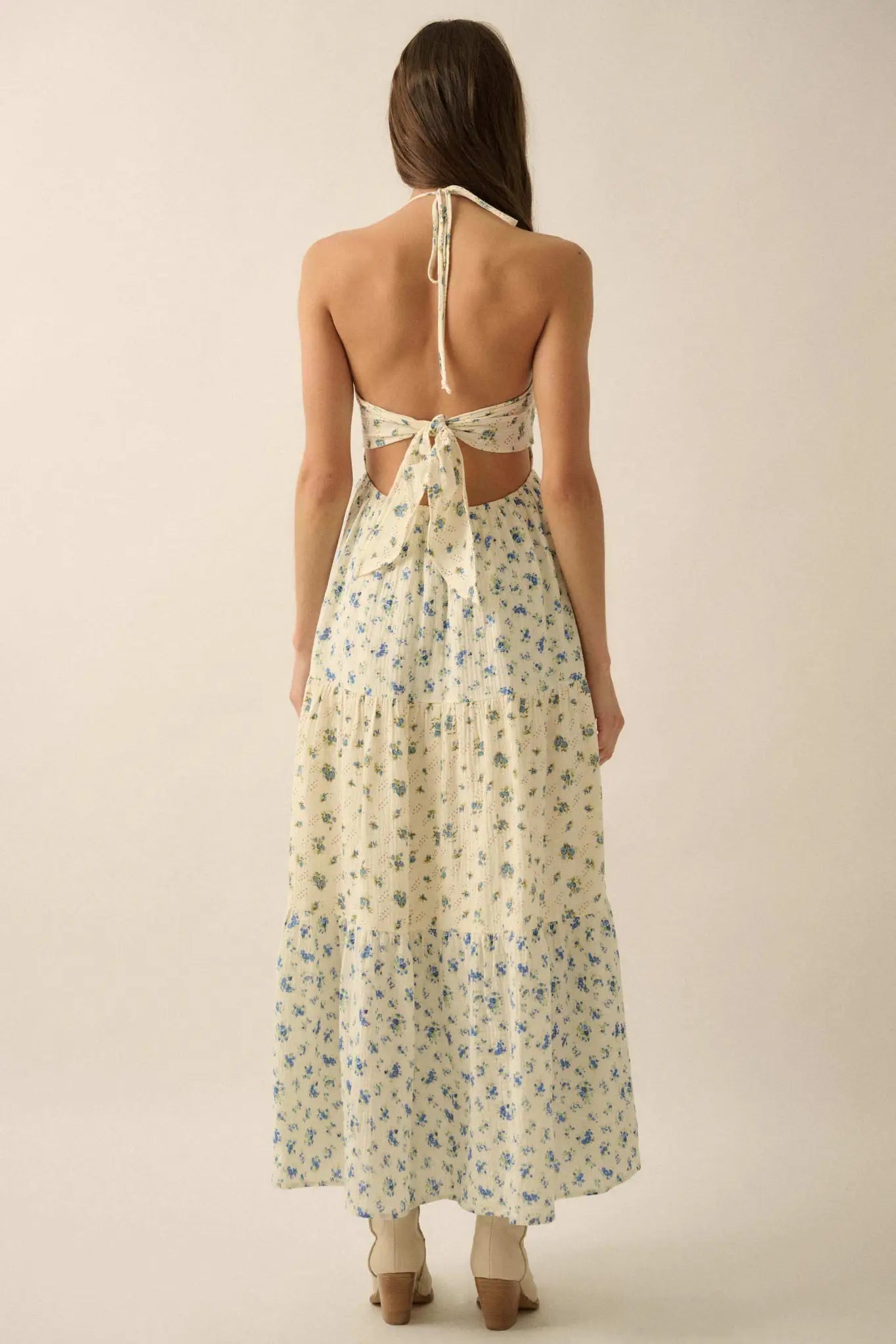 Meadow Garden Floral Gauze Tie-Back Maxi Dress