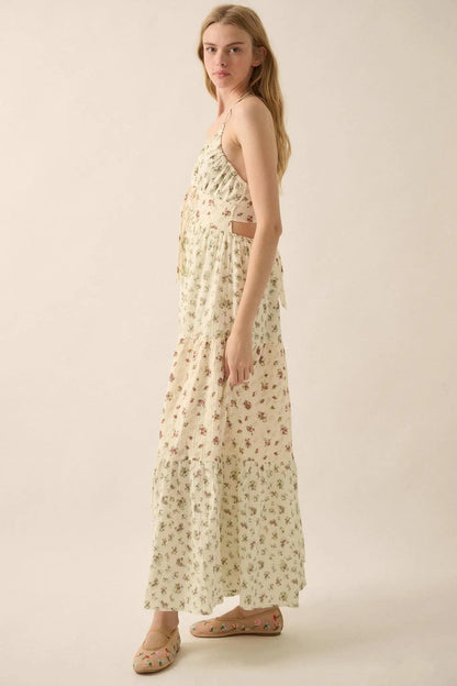 Meadow Garden Floral Gauze Tie-Back Maxi Dress