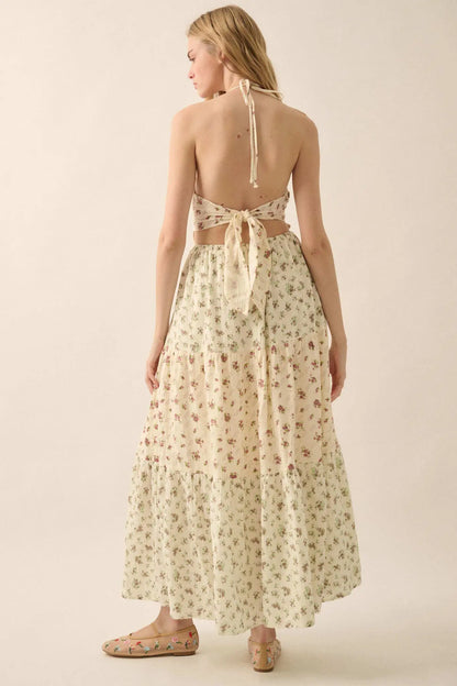 Meadow Garden Floral Gauze Tie-Back Maxi Dress