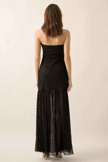 Belle Nuit Striped Lace Strapless Maxi Dress