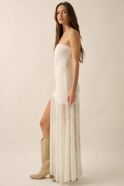 Belle Nuit Striped Lace Strapless Maxi Dress