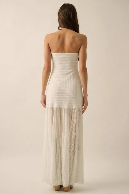 Belle Nuit Striped Lace Strapless Maxi Dress