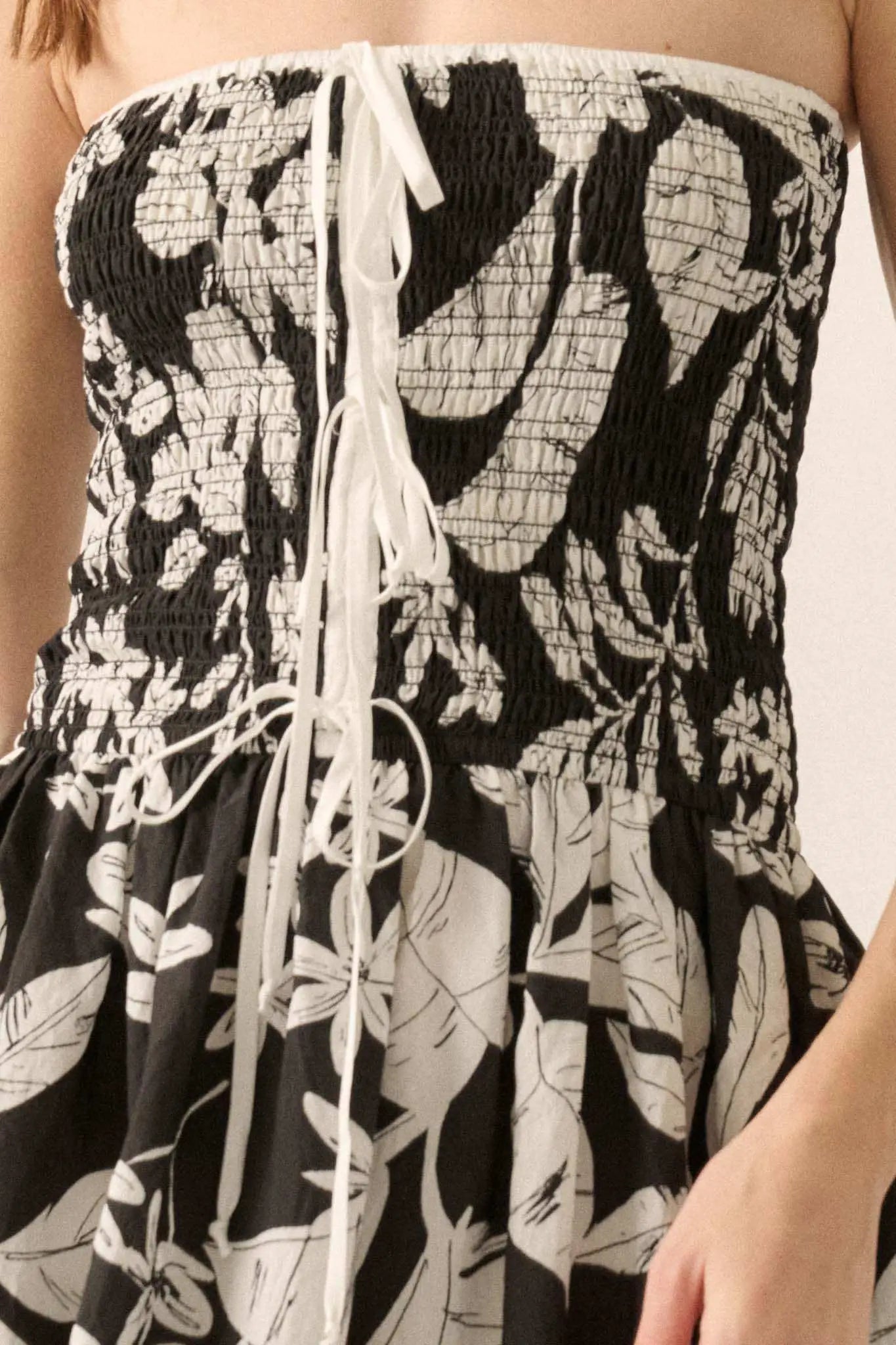 Palm Poetry Tropical Strapless Pocket Midi Dress