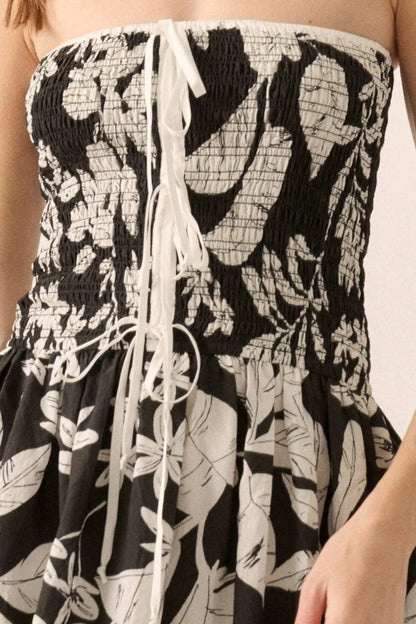 Palm Poetry Tropical Strapless Pocket Midi Dress