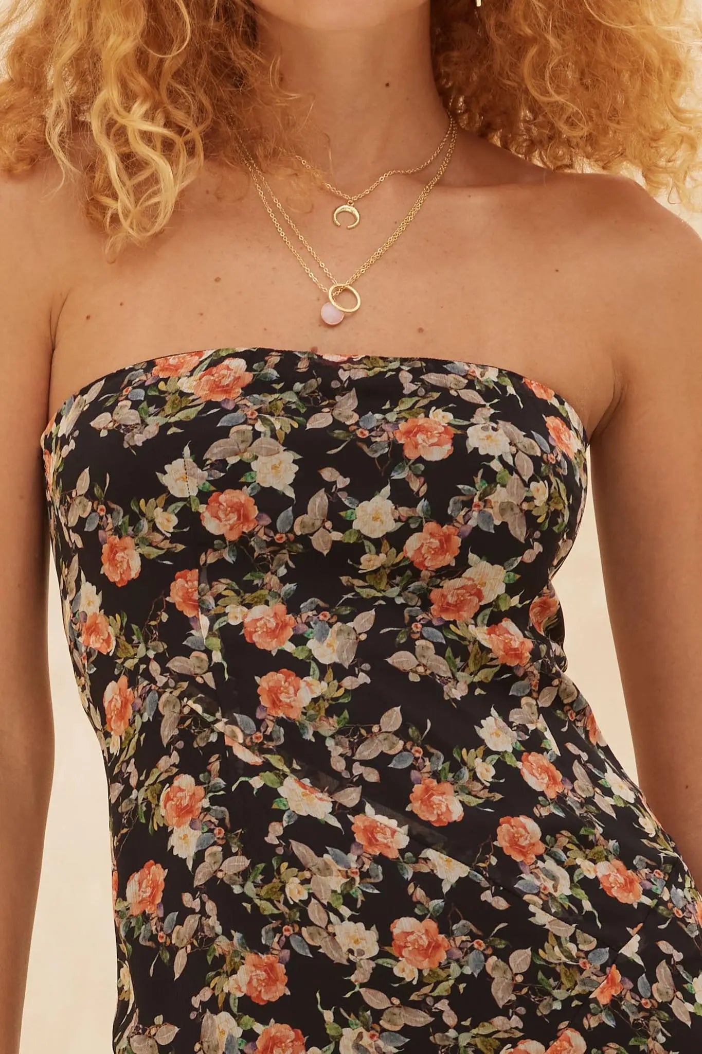 Garden Romance Floral Chiffon Strapless Maxi Dress