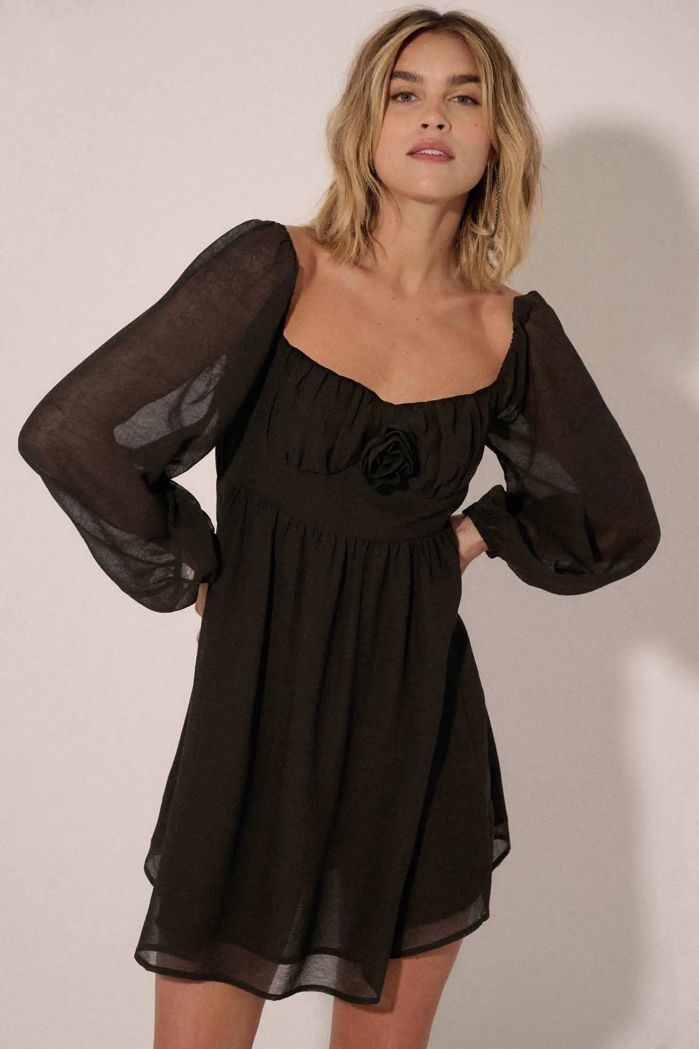 Isn't It Romantic Chiffon Rose-Bodice Mini Dress