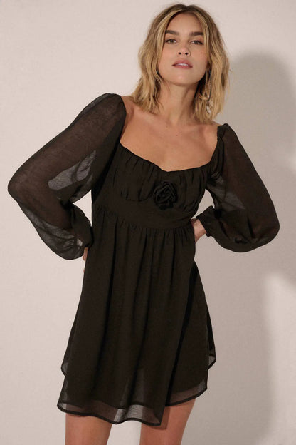 Isn't It Romantic Chiffon Rose-Bodice Mini Dress