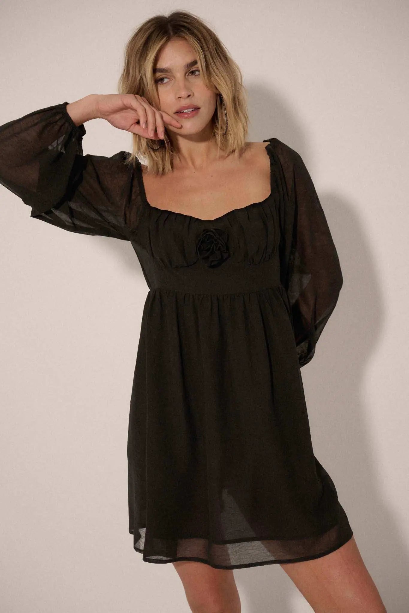 Isn't It Romantic Chiffon Rose-Bodice Mini Dress