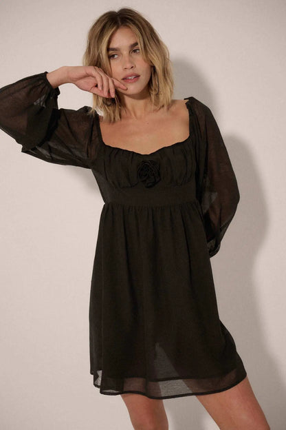 Isn't It Romantic Chiffon Rose-Bodice Mini Dress