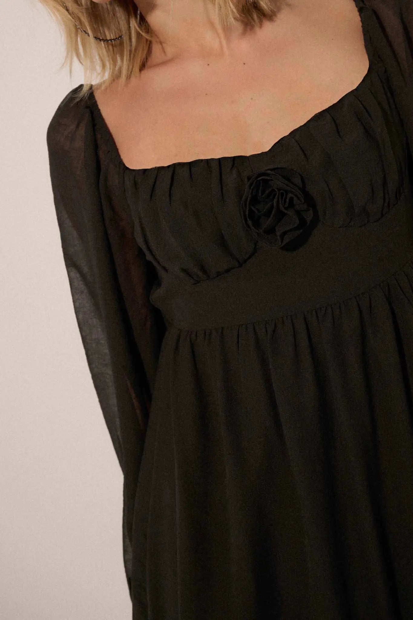 Isn't It Romantic Chiffon Rose-Bodice Mini Dress