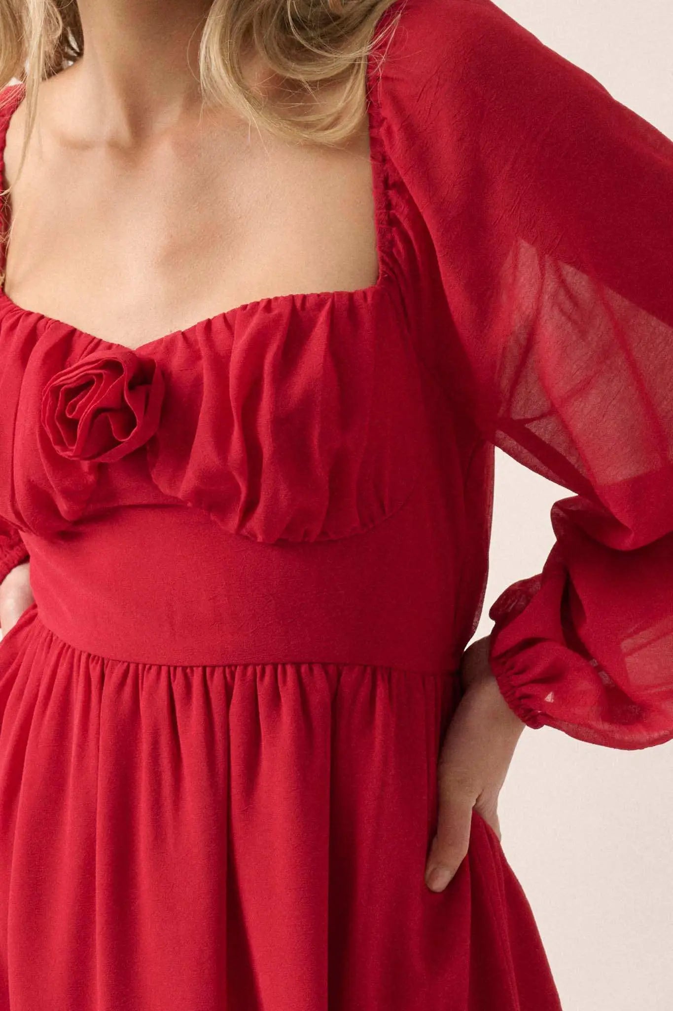 Isn't It Romantic Chiffon Rose-Bodice Mini Dress