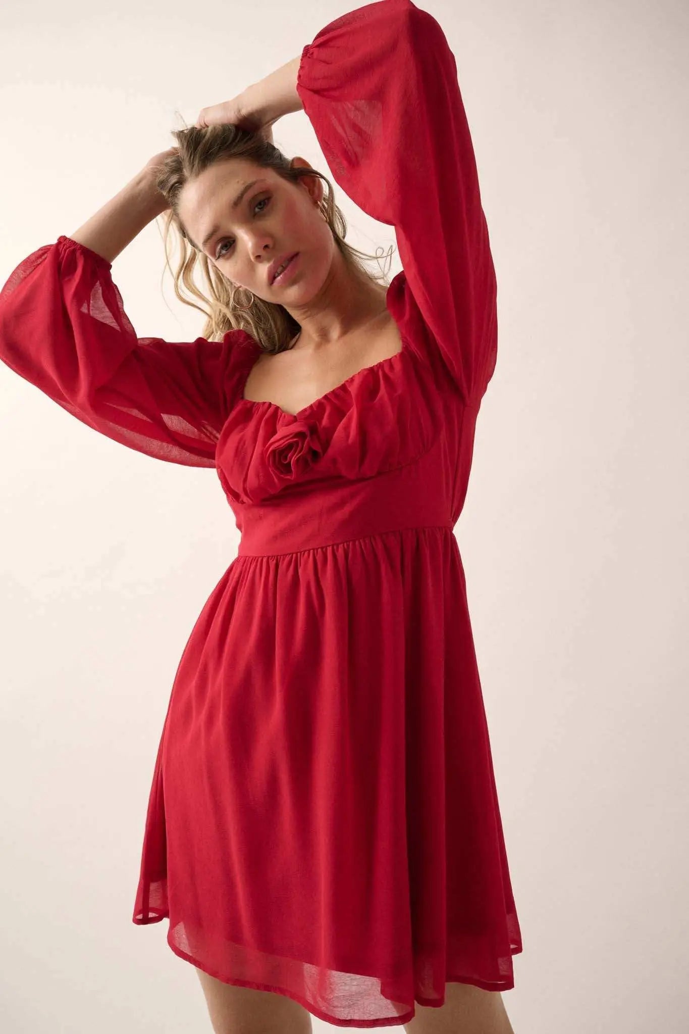 Isn't It Romantic Chiffon Rose-Bodice Mini Dress