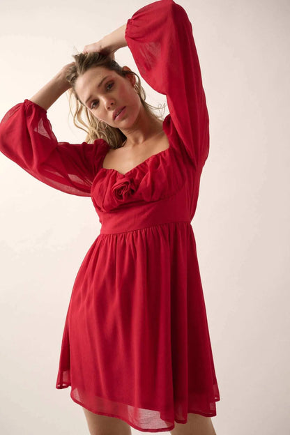 Isn't It Romantic Chiffon Rose-Bodice Mini Dress
