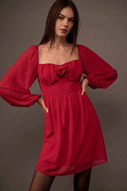 Isn't It Romantic Chiffon Rose-Bodice Mini Dress