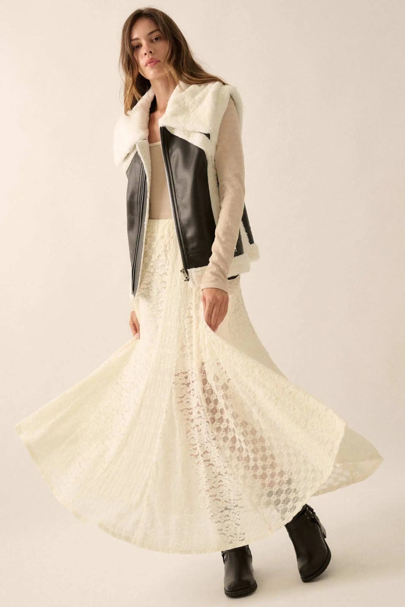 Ride the Wind Vegan Leather Faux Fur-Trimmed Vest