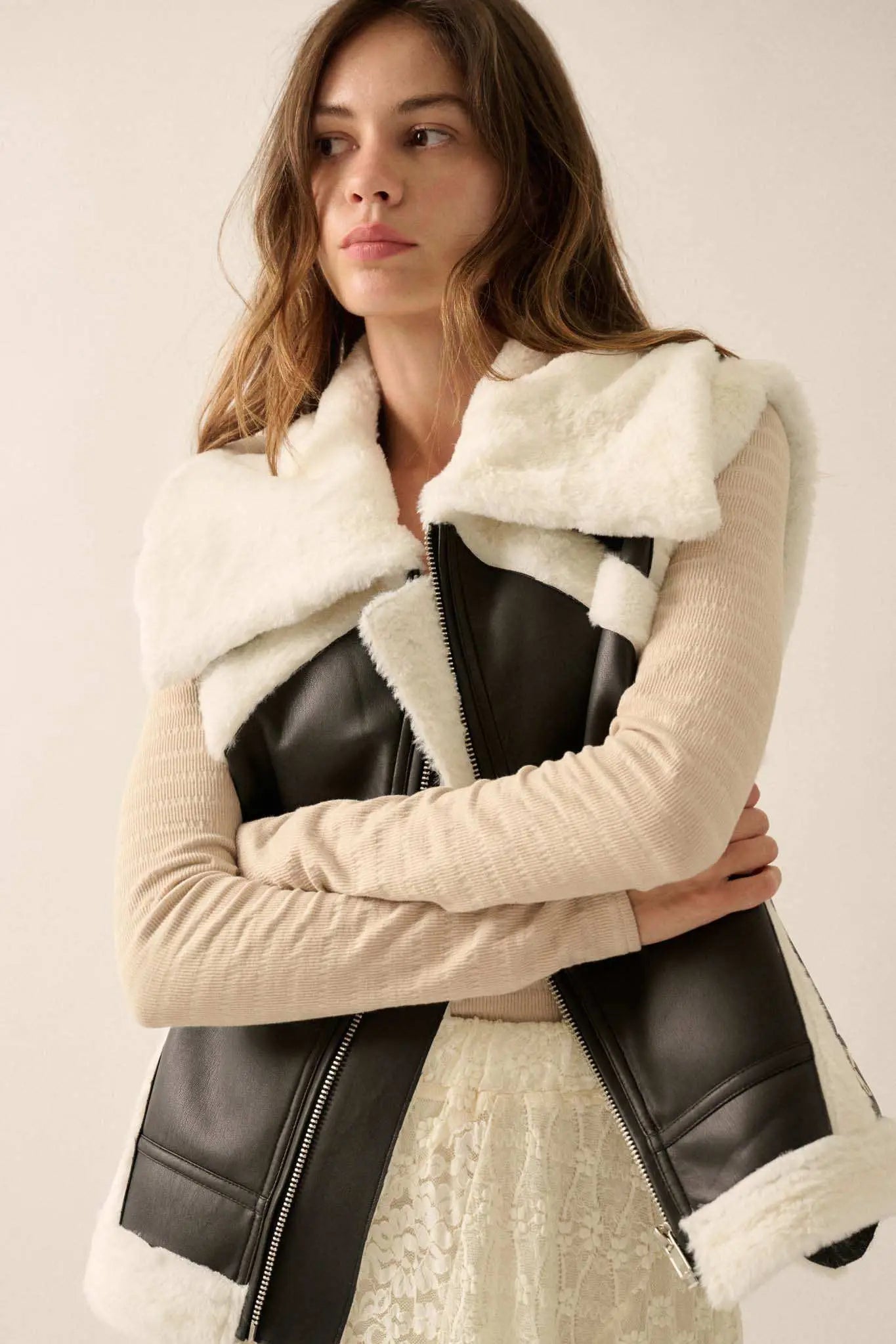 Ride the Wind Vegan Leather Faux Fur-Trimmed Vest
