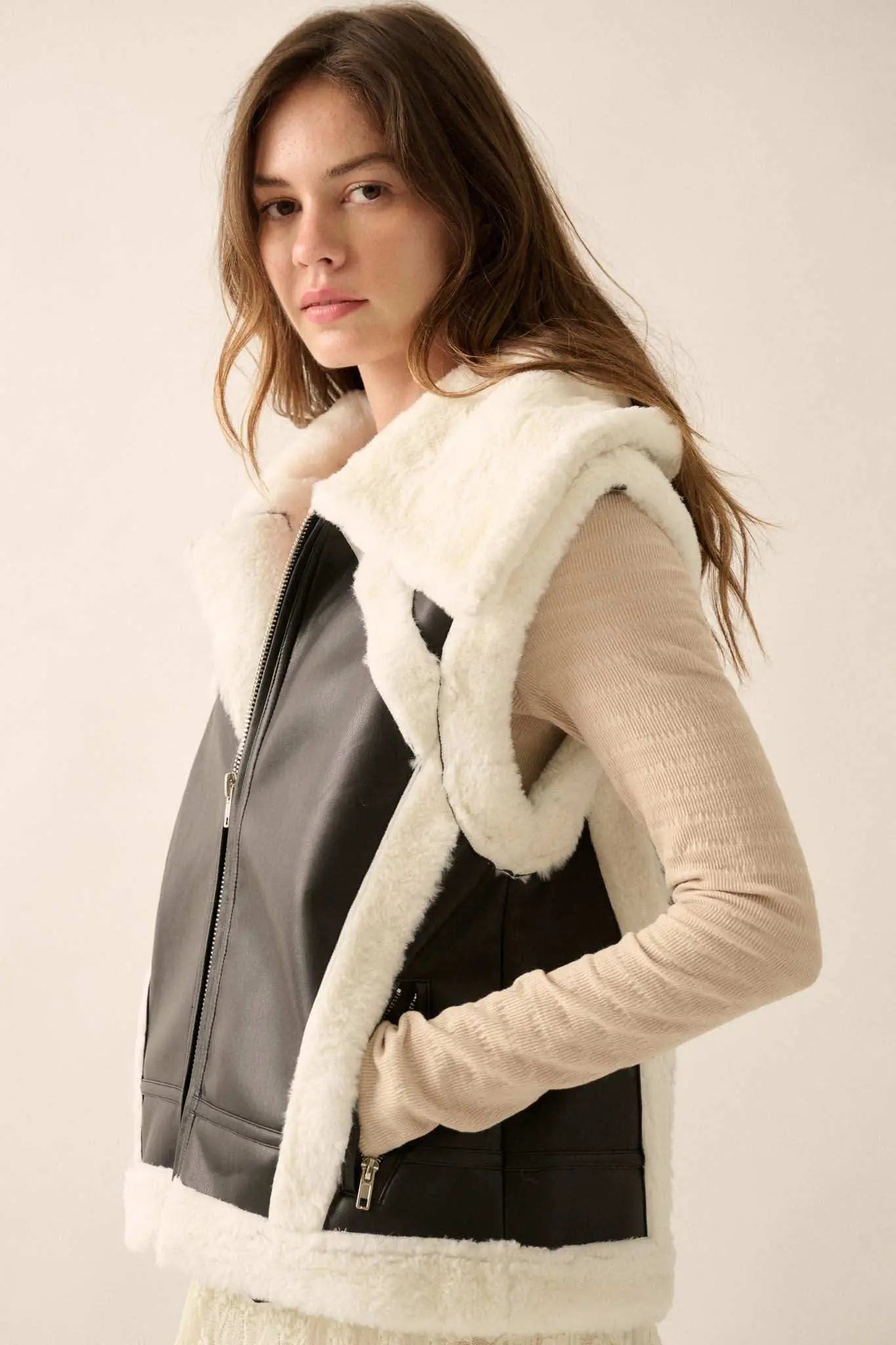 Ride the Wind Vegan Leather Faux Fur-Trimmed Vest