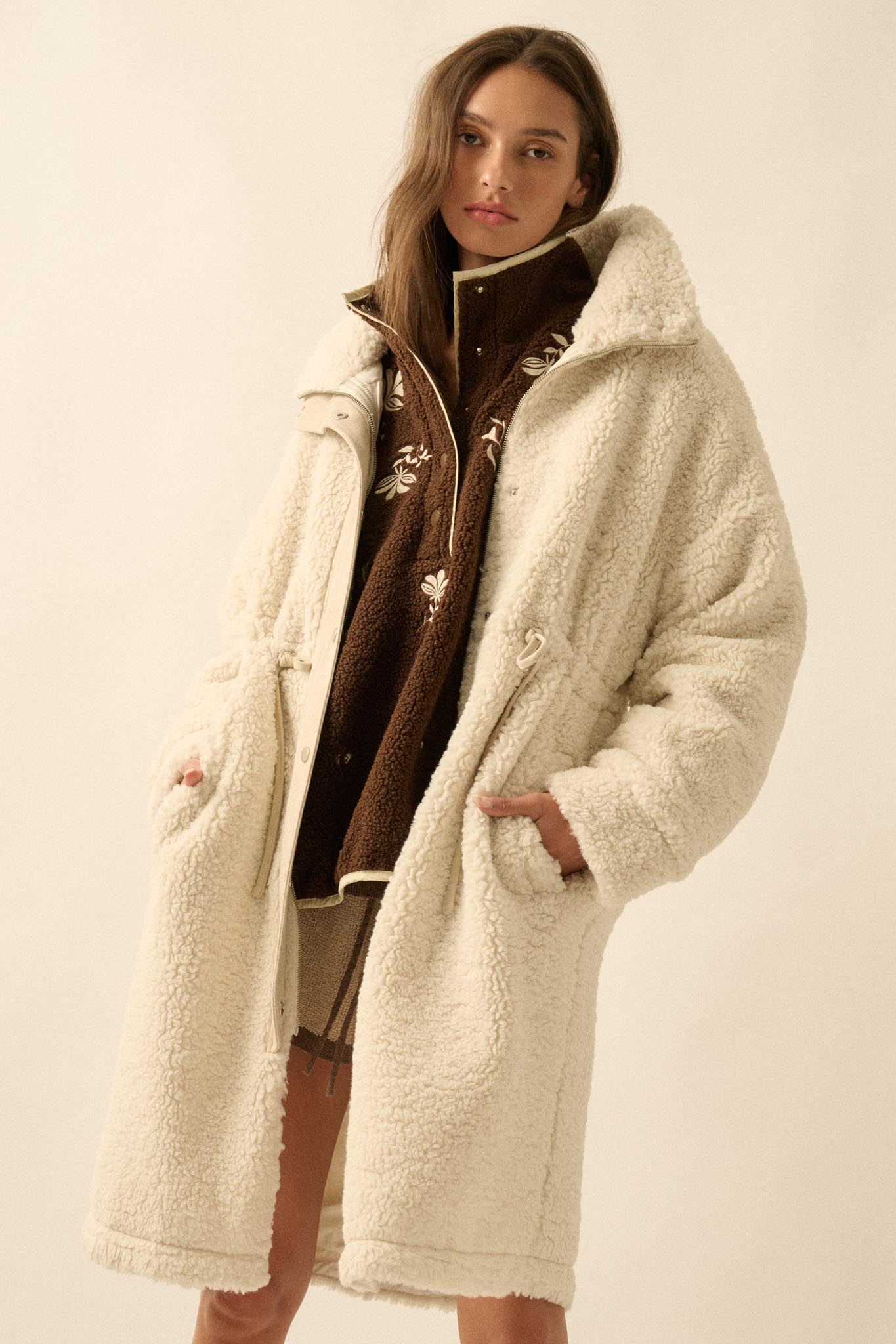 Cuddle Closer Sherpa Fleece Drawstring Coat