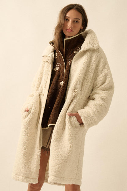 Cuddle Closer Sherpa Fleece Drawstring Coat
