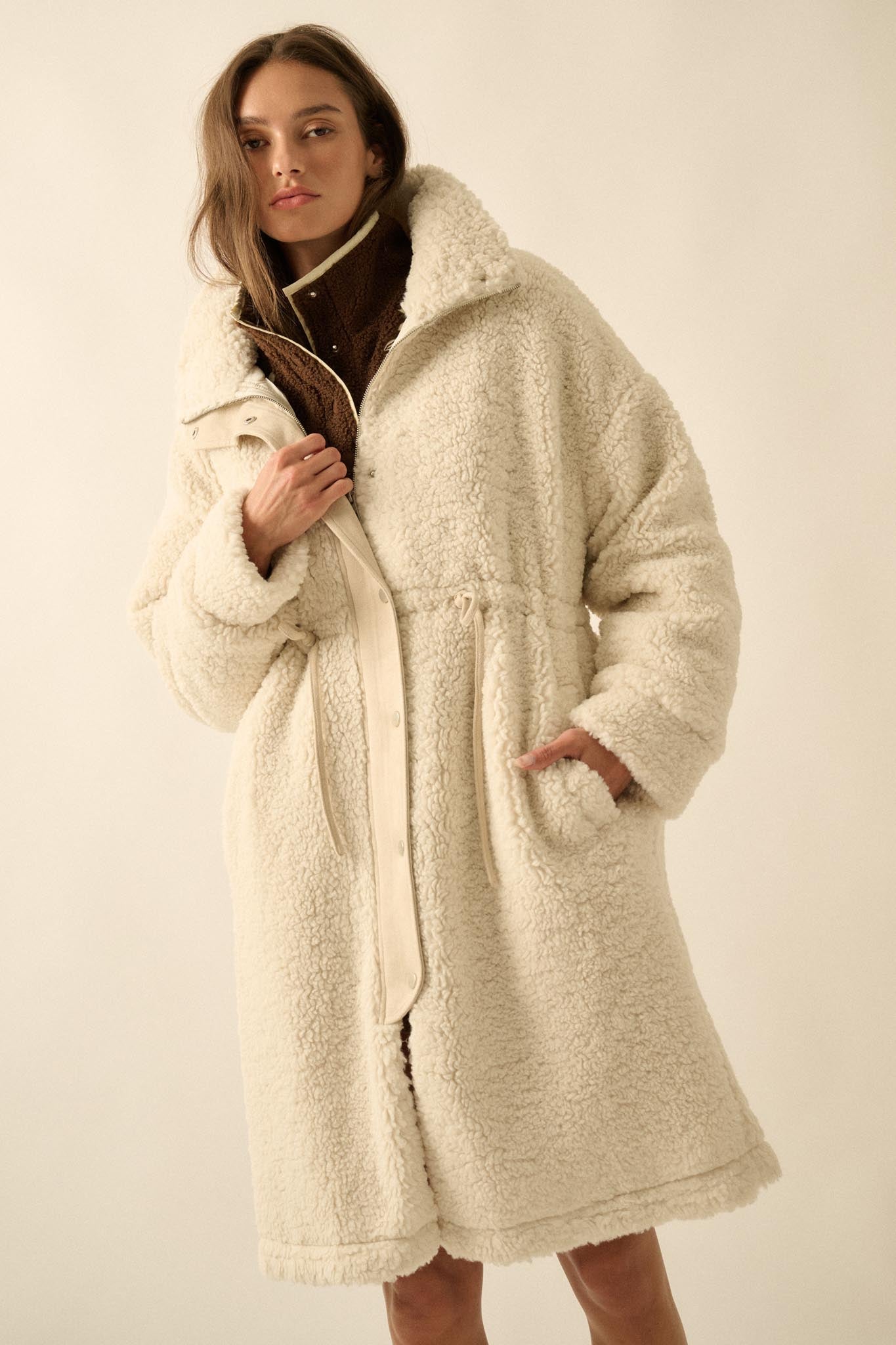 Cuddle Closer Sherpa Fleece Drawstring Coat