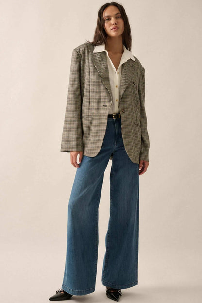 Pretty Smart Houndstooth Plaid Tweed Blazer