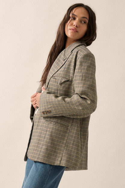 Pretty Smart Houndstooth Plaid Tweed Blazer