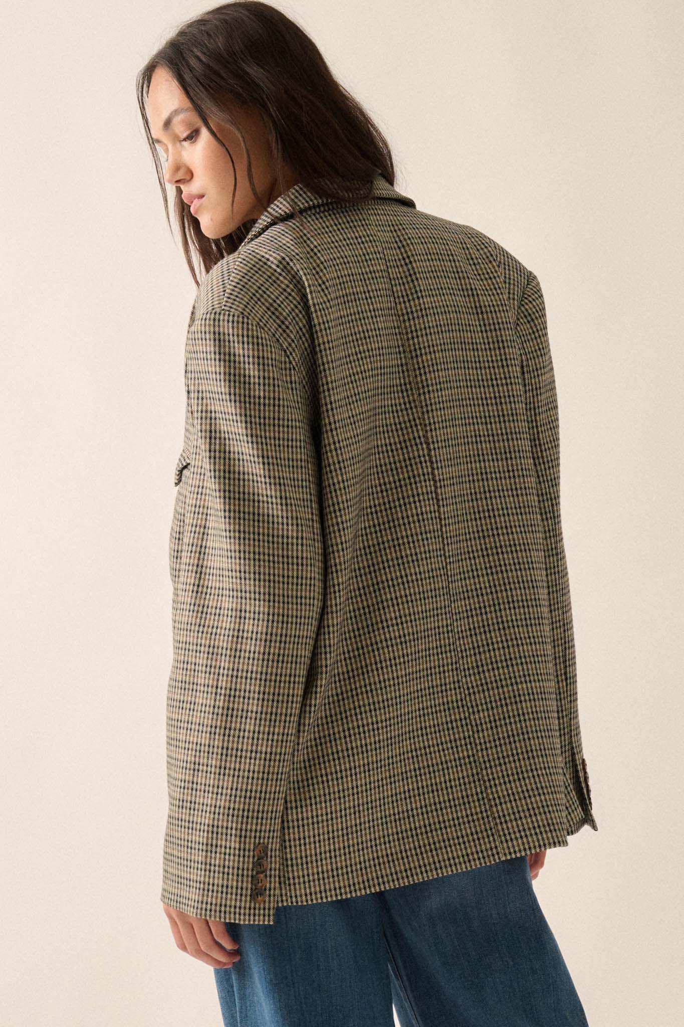 Pretty Smart Houndstooth Plaid Tweed Blazer