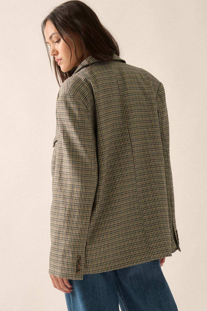 Pretty Smart Houndstooth Plaid Tweed Blazer