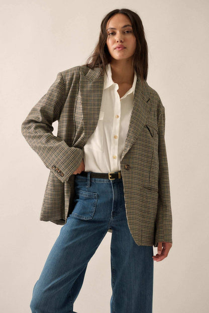 Pretty Smart Houndstooth Plaid Tweed Blazer