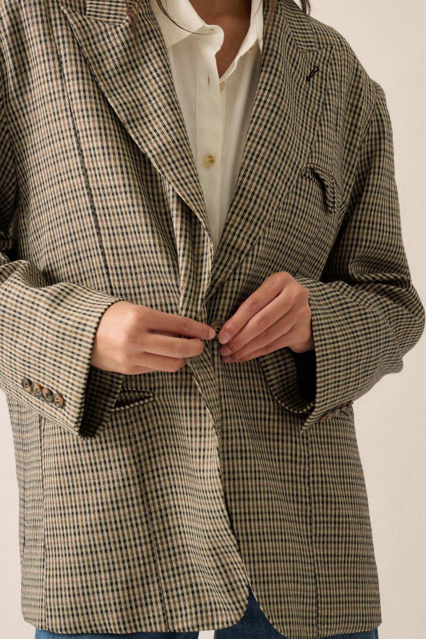 Pretty Smart Houndstooth Plaid Tweed Blazer