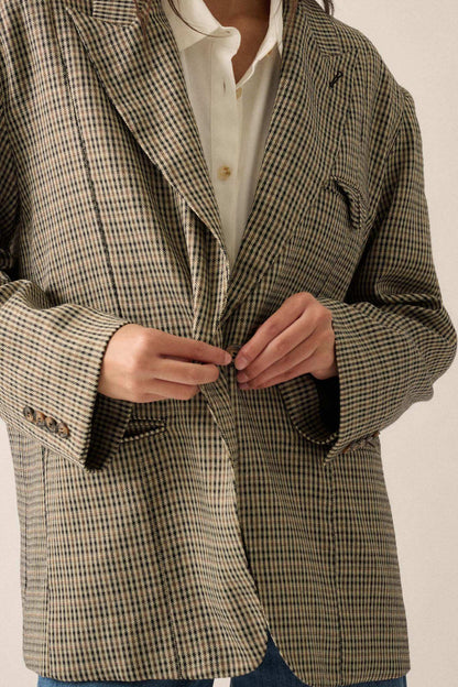 Pretty Smart Houndstooth Plaid Tweed Blazer