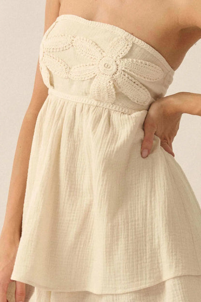 Lace Yourself Crochet-Trim Crinkle Cotton Romper